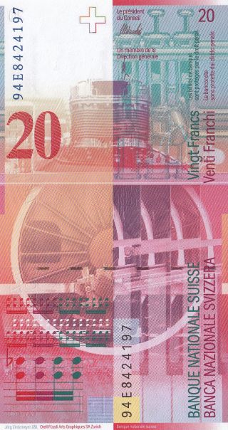 Switzerland 20 Franken 1994 - 95 (pick 68) Unc photo