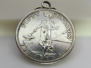 1907 S Philippines 50 Centavos Silver Coin Us Usa Pre Ww2 Medal Pendant Neclace photo