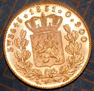 Netherlands 1851 Willem Iii 5 Gulden Gold Coin photo