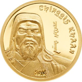 Mongolia 2016 1000 Togrog Chinggis Khaan Proof Gold Coin photo