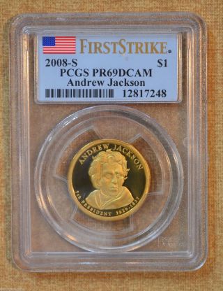 2008 - S First Strike Andrew Jackson Presidential Dollar - Pcgs Slabbed Pr69dcam photo