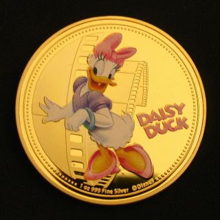 Daisy Duck,  Daisy Classic Cartoon,  Colored,  24k Gold Plated Coin,  Souvenir Token photo