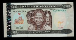 Eritrea 20 Nakfa 1997 Aa Pick 4 Unc Banknote. photo