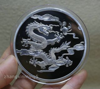 99.  99 Chinese 2014 Shanghai 5oz Silver Coin - Dragon T9 photo