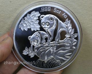 1992 Chinese 5oz 99.  99 Silver Panda Coin,  With Plastic Box H17 photo