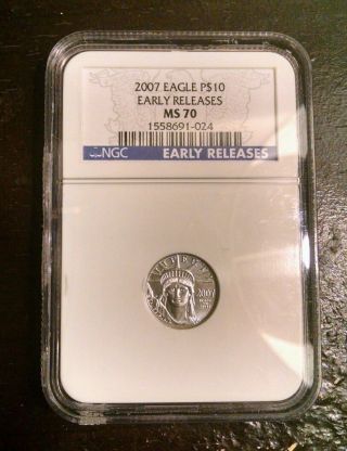 2007 Platinum Eagle $10 Ngc Ms 70 1/10oz Early Releases photo