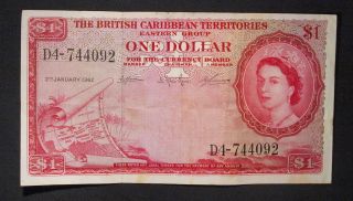 1962 British East Caribbean Territories One Dollar P7,  Vf photo
