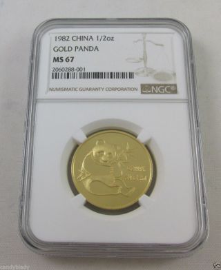Rare Ngc Certified Ms 67 1982 China 1/2 Oz Gold Panda Coin - First Year Panda photo