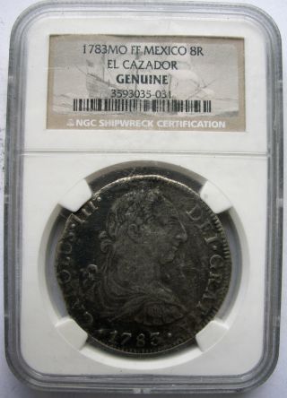 1783mo Ff Mexico 8r Reales Ngc Graded El Calzador Shipwreck Silver Coin photo