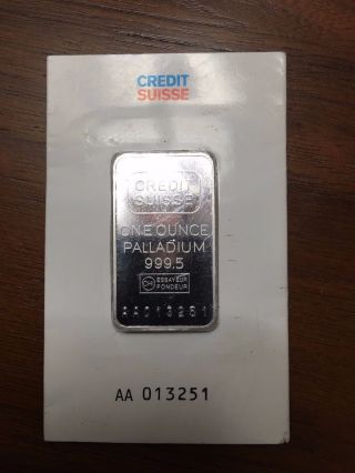 One Ounce Palladium Credit Suisse.  9995 In Asssay/ With Card photo