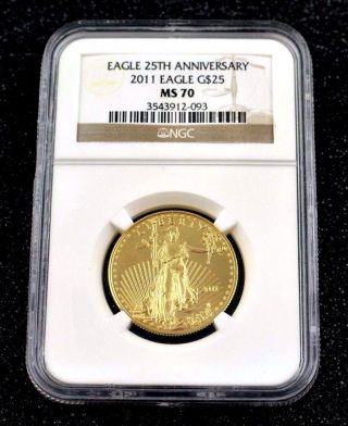 2011 Gold American Eagle G$25 25th Anniversary Ngc Ms70 1/4 Oz Saf332 photo