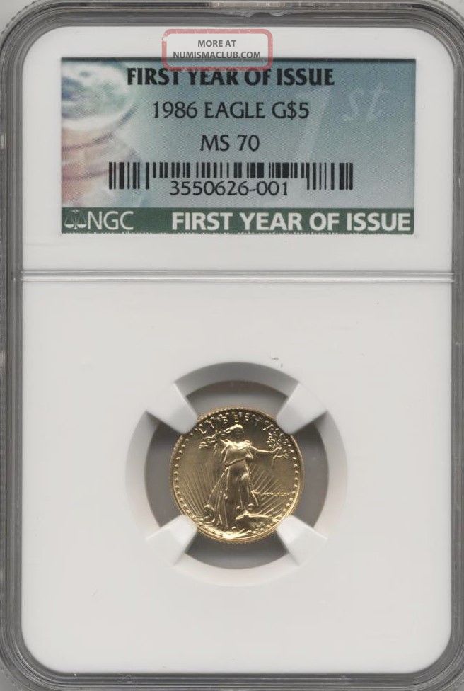 1986 Ngc Ms 70 $5 Gold American Eagle First Year Of Issue Label Gold photo