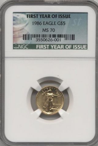 1986 Ngc Ms 70 $5 Gold American Eagle First Year Of Issue Label photo
