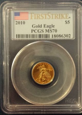 2010 $5 Gold American Eagle 1/10 Oz Gold Coin Pcgs Ms70 First Strike photo
