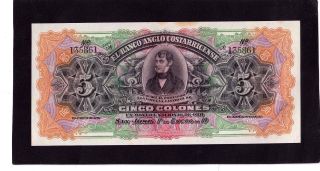 Costa Rica 5 Colones Unc Ps122r Ef Stains photo