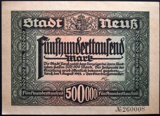 Neuss 1923 500,  000 Mark Inflation Notgeld German Banknote photo