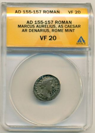 Roman Empire Marcus Aurelius As Caesar Ad 155 - 157 Denarius Rome Vf20 Anacs photo