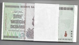 100x 50 Trillion Zimbabwe Dollar Money Currency Bundle Circulated. photo