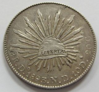 1893 Mexico 8 Reales Silver Crown / Dollar Higher Grade Coin photo