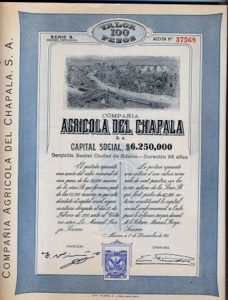 Compania Agricola Del Chapala Bond Stock Certificate 1911 Mexico Coupons photo
