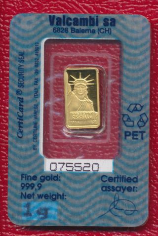 Credit Suisse One Gram Gold 999.  9 Ingot In First Boston Holder photo