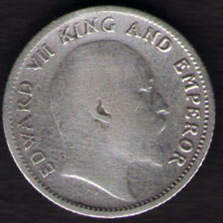 British India - 190x - Edward Vii 1/4 Rupee Silver X - Fine Coin Ex - Rare Date photo