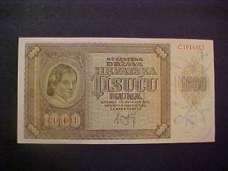 1941 Croatia Paper Money - 1,  000 Kuna Banknote photo