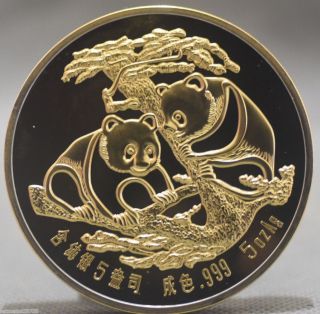 70mm China 1988 Year 5oz Alloy With Gold Plated Panda Commemorative Coin - photo