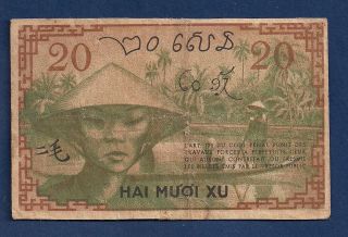French Indo - China 20 Cents Nd - 1939 P - 86d Woman W/ Conical Hat Se Asia photo