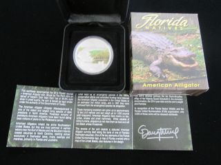 2014 Tuvalu Florida ' S Natives Alligator 1 Oz 999 Silver Proof Coin Signed photo