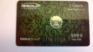 1 Gram Au Bullion Minted Bar By Isgold 24k Gold.  9999 Pure W/coa & Serial A - 00g1 photo