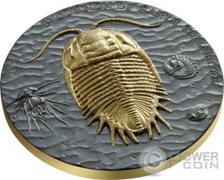 Trilobites Evolution Of Earth 2 Oz Silver Coin 2$ Niue 2016 photo