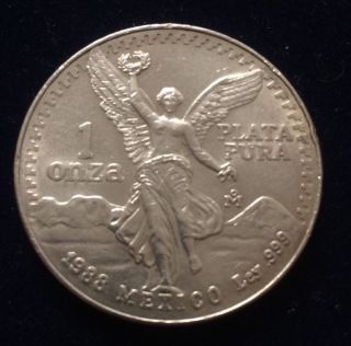 1988 Mexico 1 Oz.  999 Silver Coin Winged Victory Libertad Onza photo