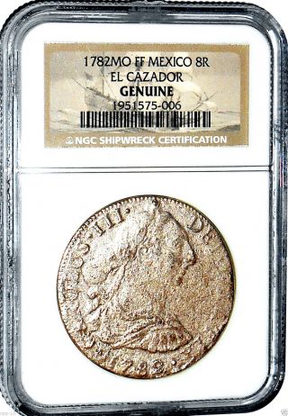 1782 Mo Ff Mexico 8 Reales El Cazador 8r Shipwreck Coin,  Ngc Certified,  Very Good photo