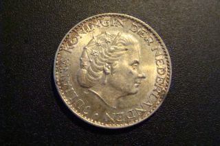 Netherlands 1 Gulden 1956 Silver Au/unc photo