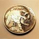 Hobo Nickel Skull & Buffalo Zombie 1935 Ohns Walking Dead Hand Carved Coin 227 Exonumia photo 1