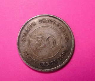 Rare Straits Settlements 1901 50 Cents Silver Coin,  Very Scarce Mintage 120,  000 photo