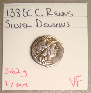 138 Bc C.  Renius,  Juno Reverse Ancient Roman Republic Silver Denarius Vf photo