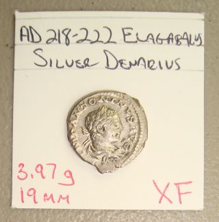 Ad 218 - 222 Elagabalus,  Fortuna Reverse Ancient Roman Silver Denarius Xf photo