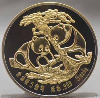 1988 China 5oz Gold - Plated China Panda Commemorative Coin - 70mm photo