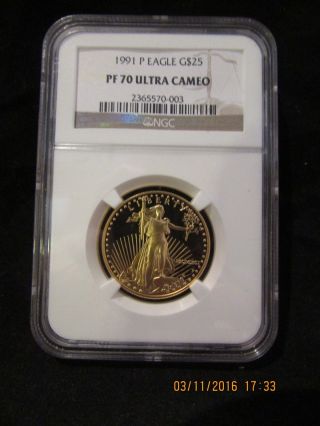 1991 P $25 Gold Eagle Proof 70 Ultra Cameo 
