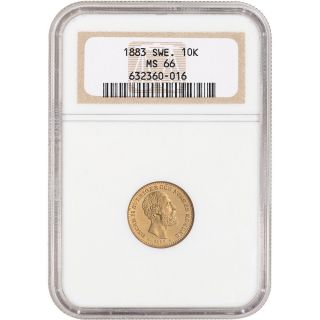 1883 Sweden Gold 10 Kronor - Ngc Ms66 photo
