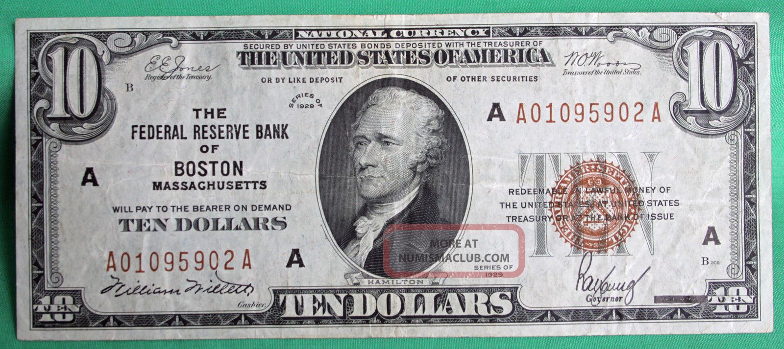 1929 $10 National Currency Boston Ma Bank Note Very Fine 5902 Paper Money R Paper Money: US photo