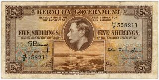 Bermuda 1937 Issue Kg.  George Vi 5 Shillings Note Scarce Vf.  Pick 8. photo