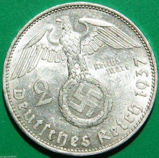Third Reich Silver Coin 2 Reichsmark 1937 A Km 93 photo