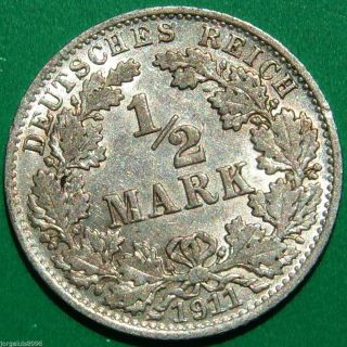 German Empire Silver Coin 1/2 Mar.  900 Fein Silver 1911 A photo