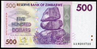 Zimbabwe 500 Dollars 2007 (2008) P - 70 Unc Uncirculated Banknote photo