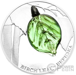 Birch Leaf Handcrafted Bohemian Glass Silver Coin 2$ Niue 2016 photo