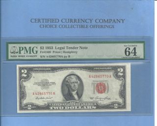 1953 $2 Legal Tender Note Fr 1509 Pmg Choice Uncirculated 64,  Exceptional Paper photo