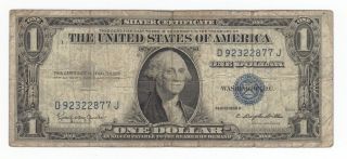 1935h Silver Certificate Blue Seal D92322877j.  Old Currency 